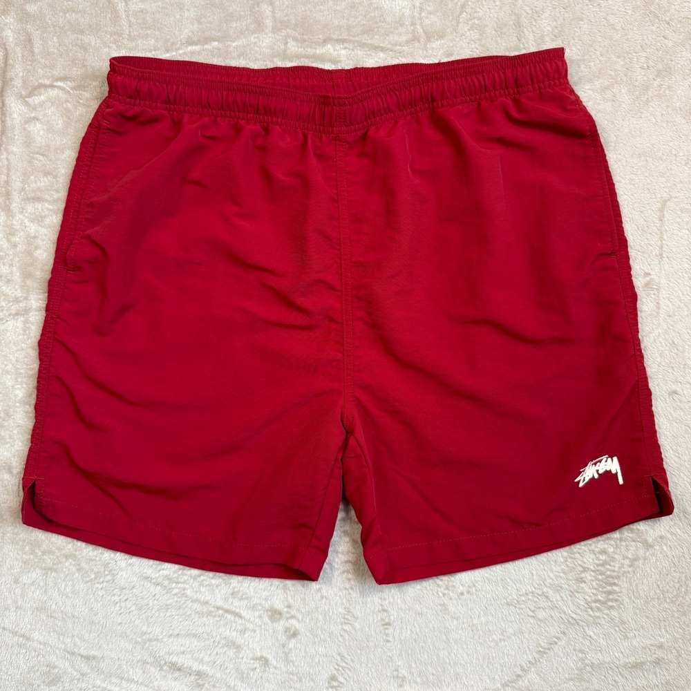 Stussy Size Large Red Nylon Shorts Drawstring Logo Bathingsuit